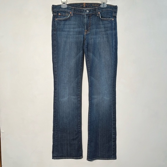 7 FOR ALL MANKIND Bootcut Mid Rise 5 Pocket Distressed Cotton Denim Jeans SZ 32 - Picture 2 of 16